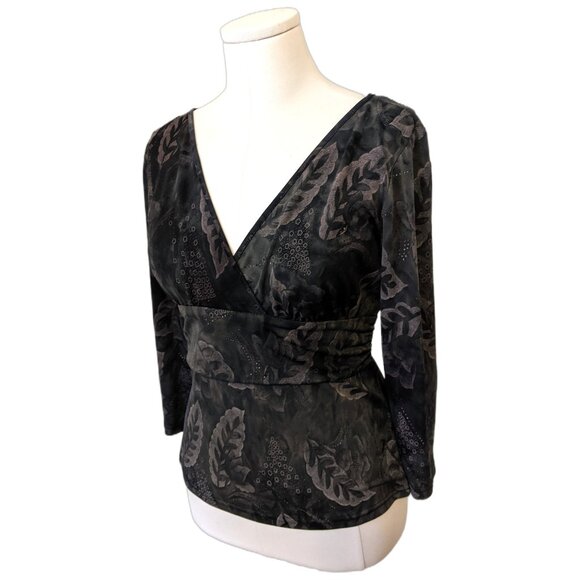 Vintage Y2K Fairweather V-Neck Babydoll Top Floral Whimsygoth Vamp Fairycore L - Picture 2 of 10